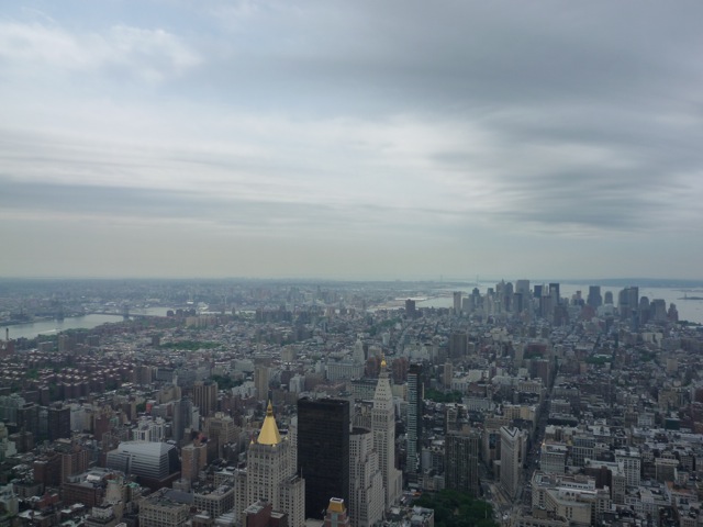 View south from the observation deck of the Empire State Building. Notice the crappy weather… 