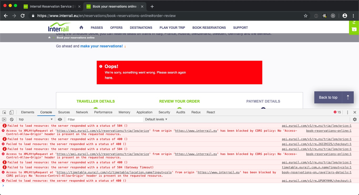 The Interrail website is a fucking shitshow. Look at all the errors in the browser’s console!