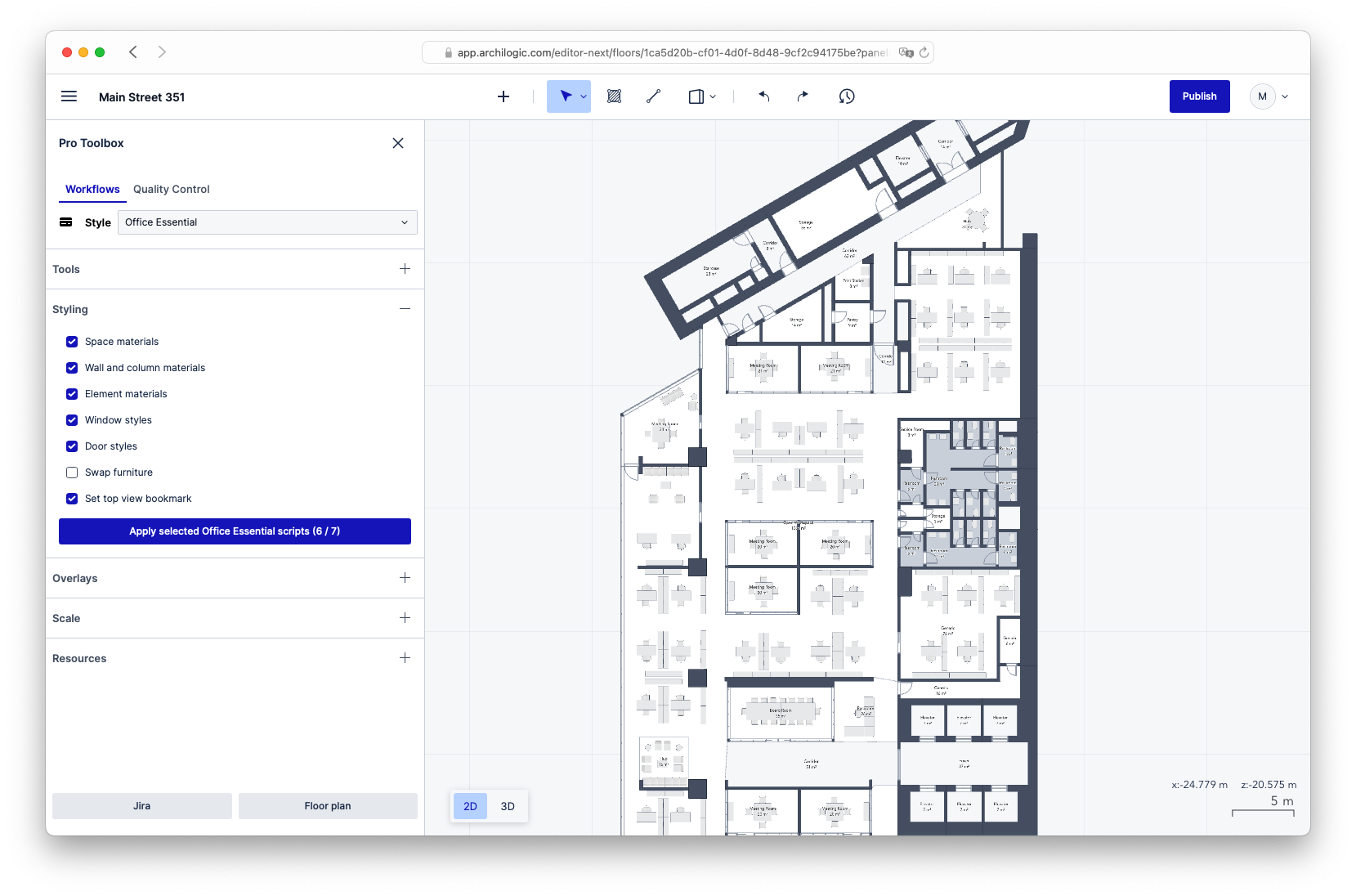 Workflows plugin: the floor plan conversion team uses this plugin to enforce a given style, e.g. wall heights, wall materials, types of furniture, etc.